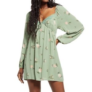 BP Lace Trim Long Sleeve Floral Babydoll Dress